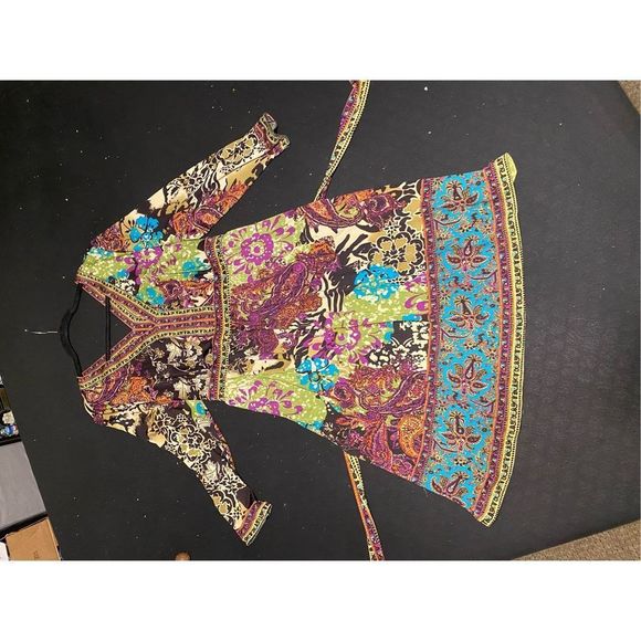 ECI New York Dress Floral Boho Multicolor V Neck Stretch Tie Size XXL (2XL) - Picture 9 of 10